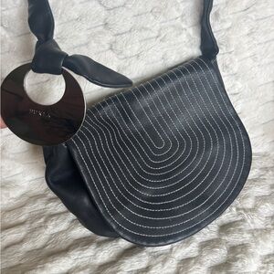Furla Black Leather Crossbody Saddle Bag White Contrast Stitch Silver Hardware